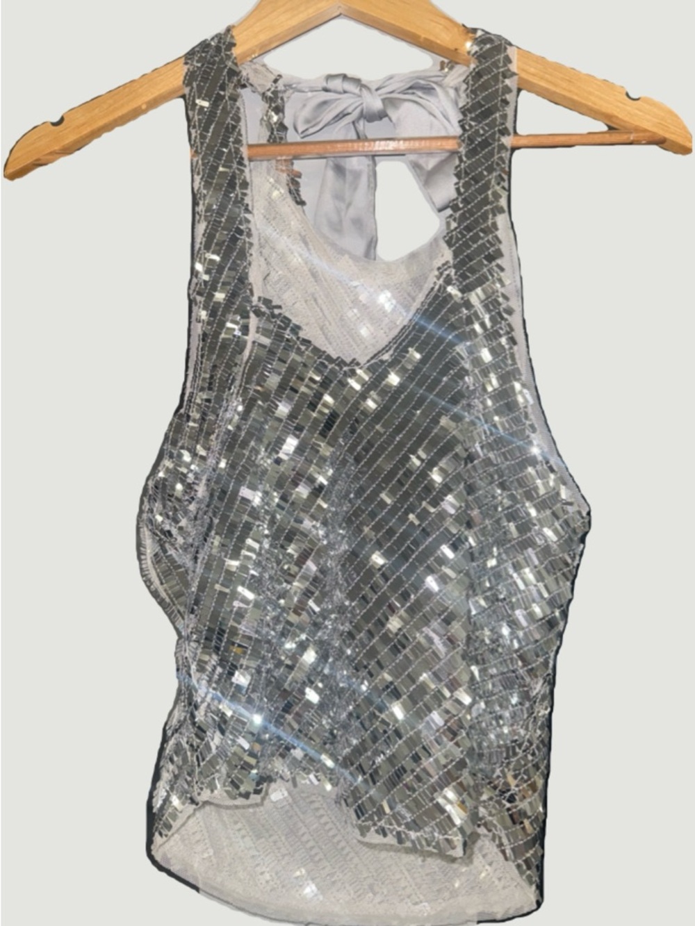Free People Silver Sequin Racerback Tank